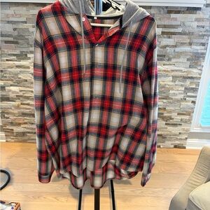 Red and Gray Plaid Hoodie